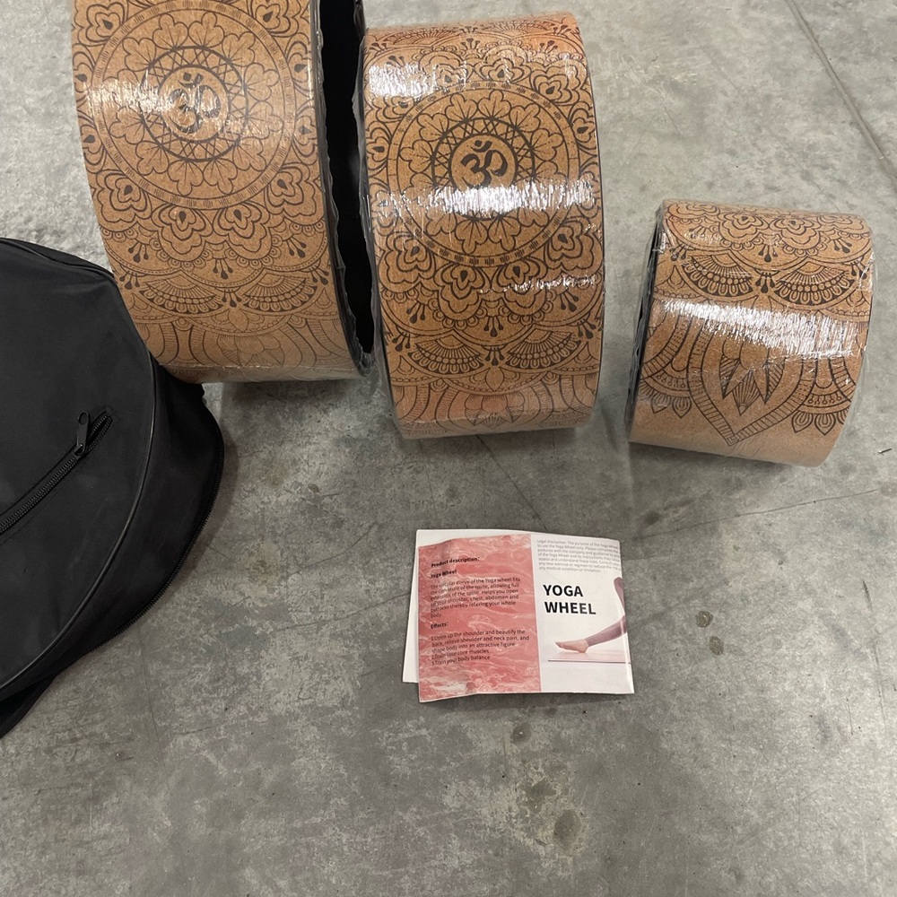 Cork Yoga Wheel Set with Mandala Design - Natural Brown